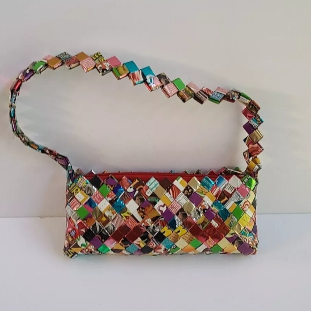 Candy Wrapper Purse Handbag Recycled Upcycled Handmade Metallic